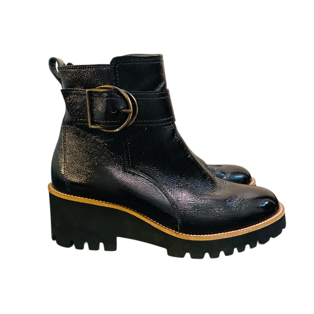 Paul Green Dynamic Boots Black Crinkled Patent Leather US 9 Chunky Lugg Sole - Picture 2 of 10
